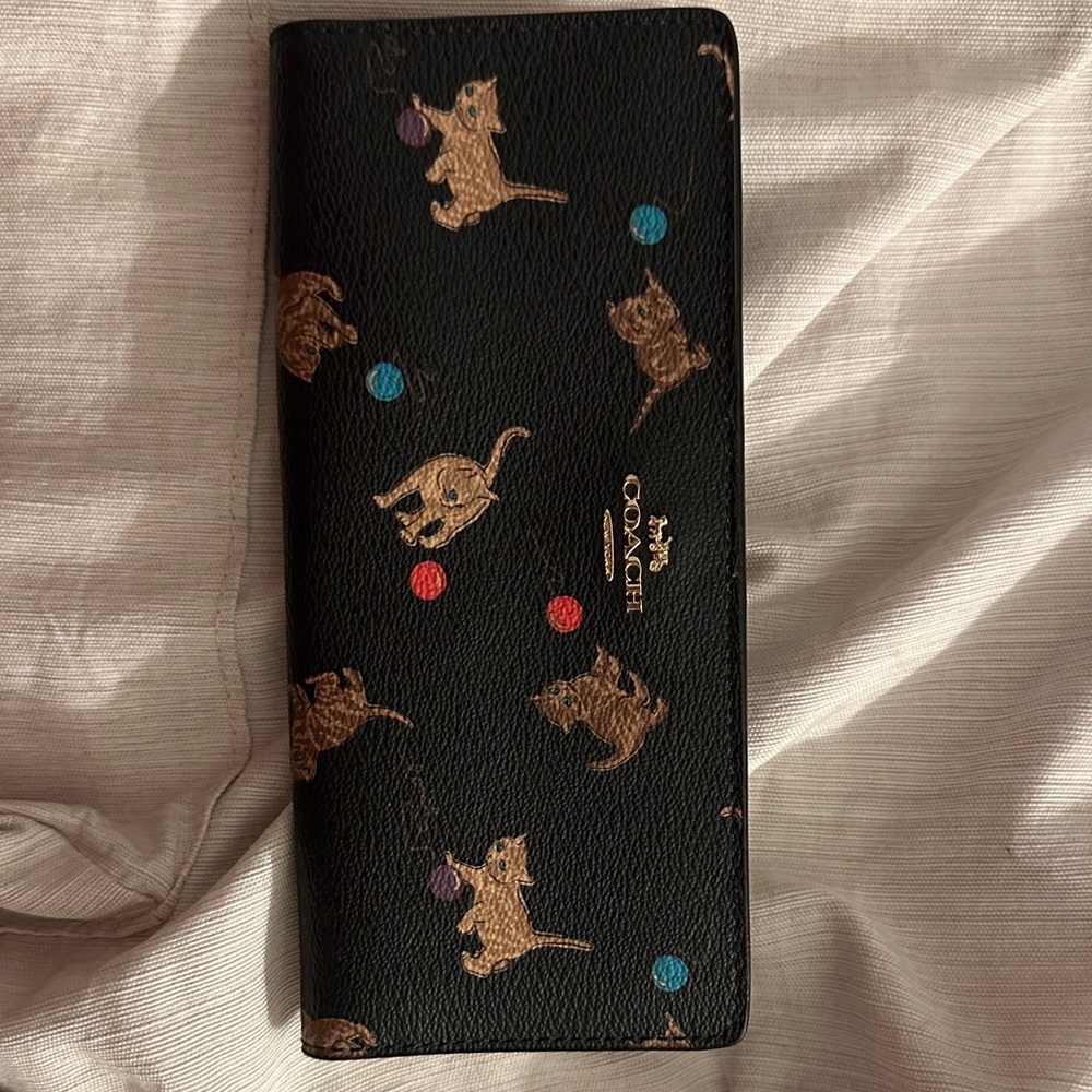 Coach Black Wallet with Playful Cat Design